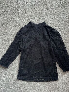 Ellison Black Lace Balloon-Sleeve Blouse